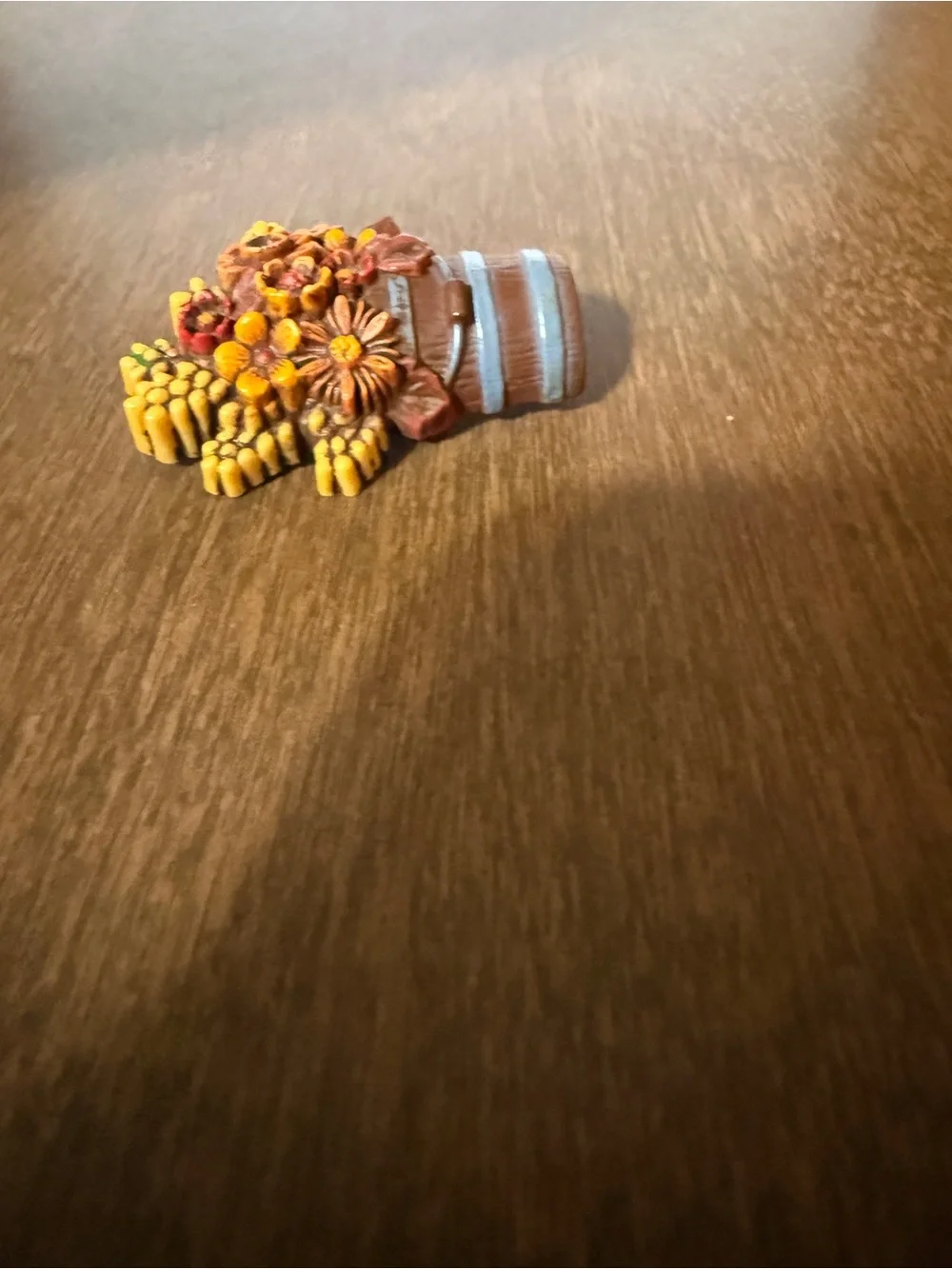 HALLMARK Fall Rustic Bucket Of Flowers 2” Brooch Pin Plastic Vintage